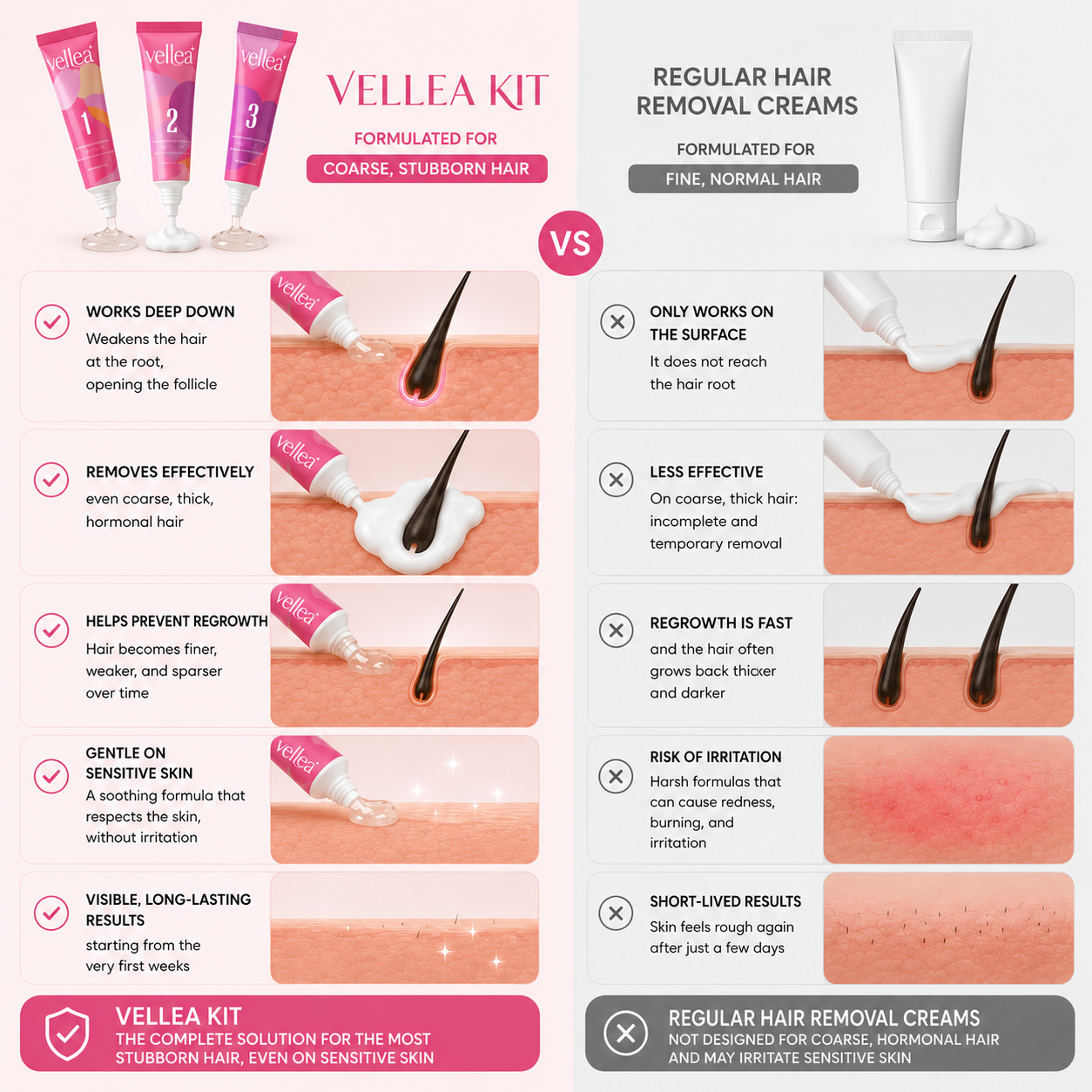 Vellea Kit vs regular hair removal creams